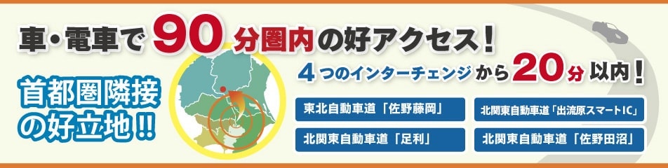 車・電車で90分圏内の好アクセス