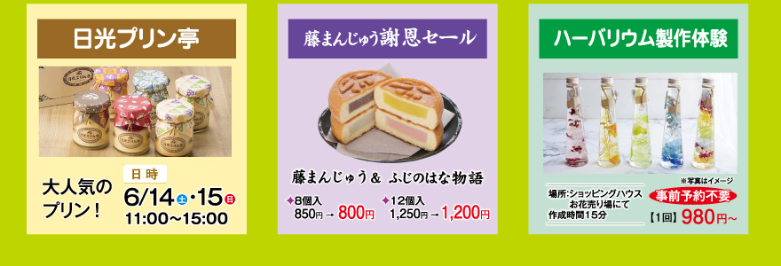 栃木県産コシヒカリすくい　藤まんじゅう謝恩セール　ハーバリウム制作体験