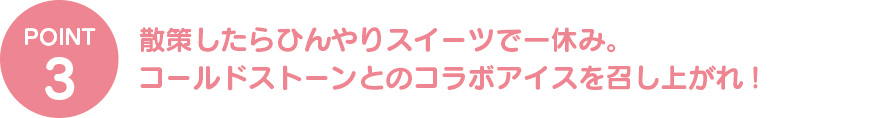 散策したらひんやりスイーツで一休み。コールドストーンとのコラボアイスを召し上がれ!