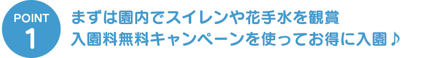 まずは園内でスイレンや花手水を観賞入園料無料キャンペーンを使ってお得に入園♪